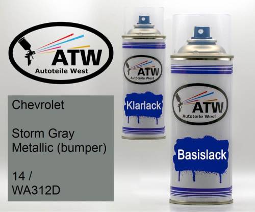 Chevrolet, Storm Gray Metallic (bumper), 14 / WA312D: 400ml Sprühdose + 400ml Klarlack - Set, von ATW Autoteile West.